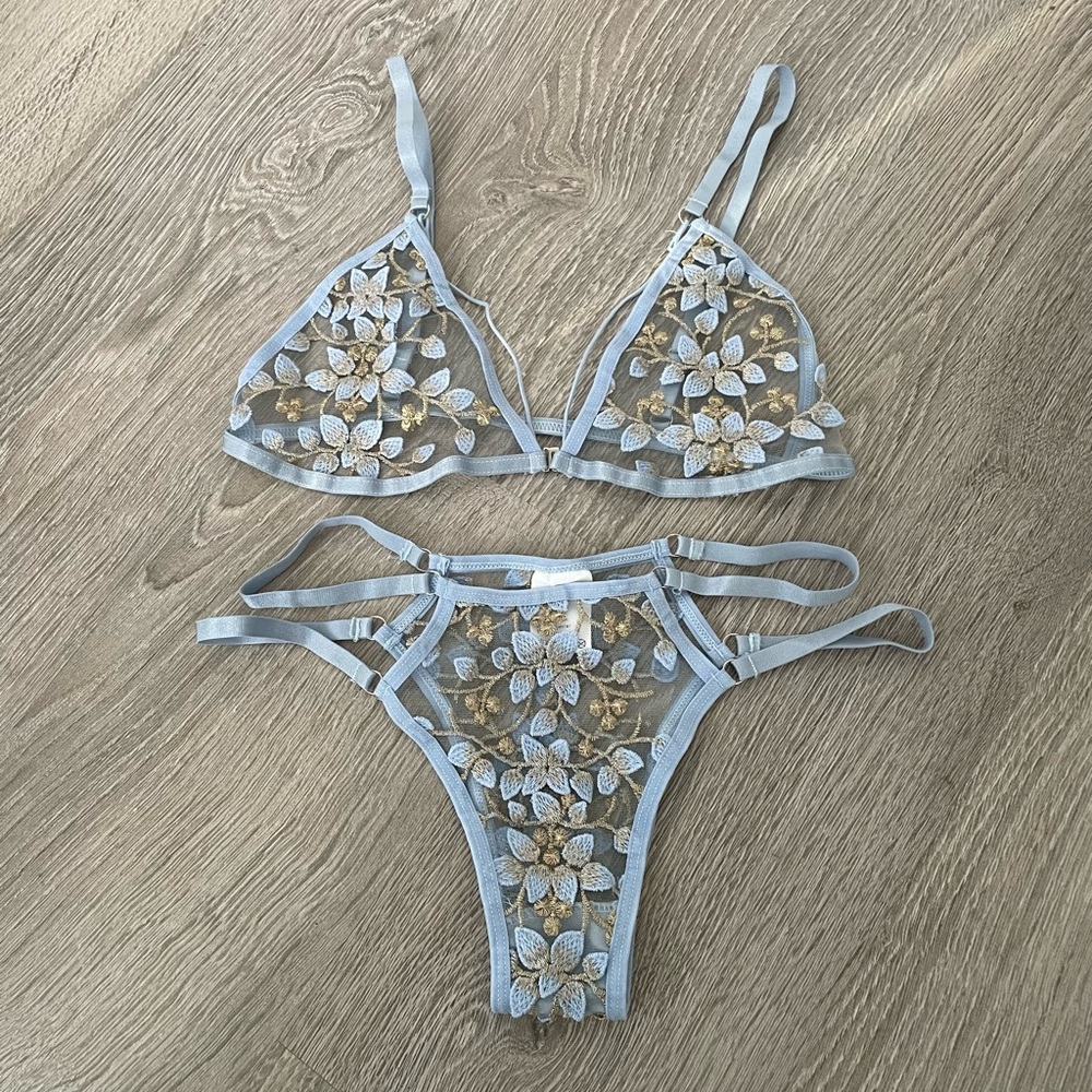 New Unworn Floral Embroidery Lingerie Set